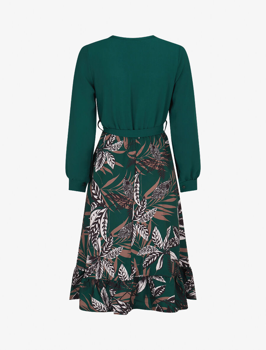 Robe patineuse à jupe imprimé tropical - Vert sapin - 2