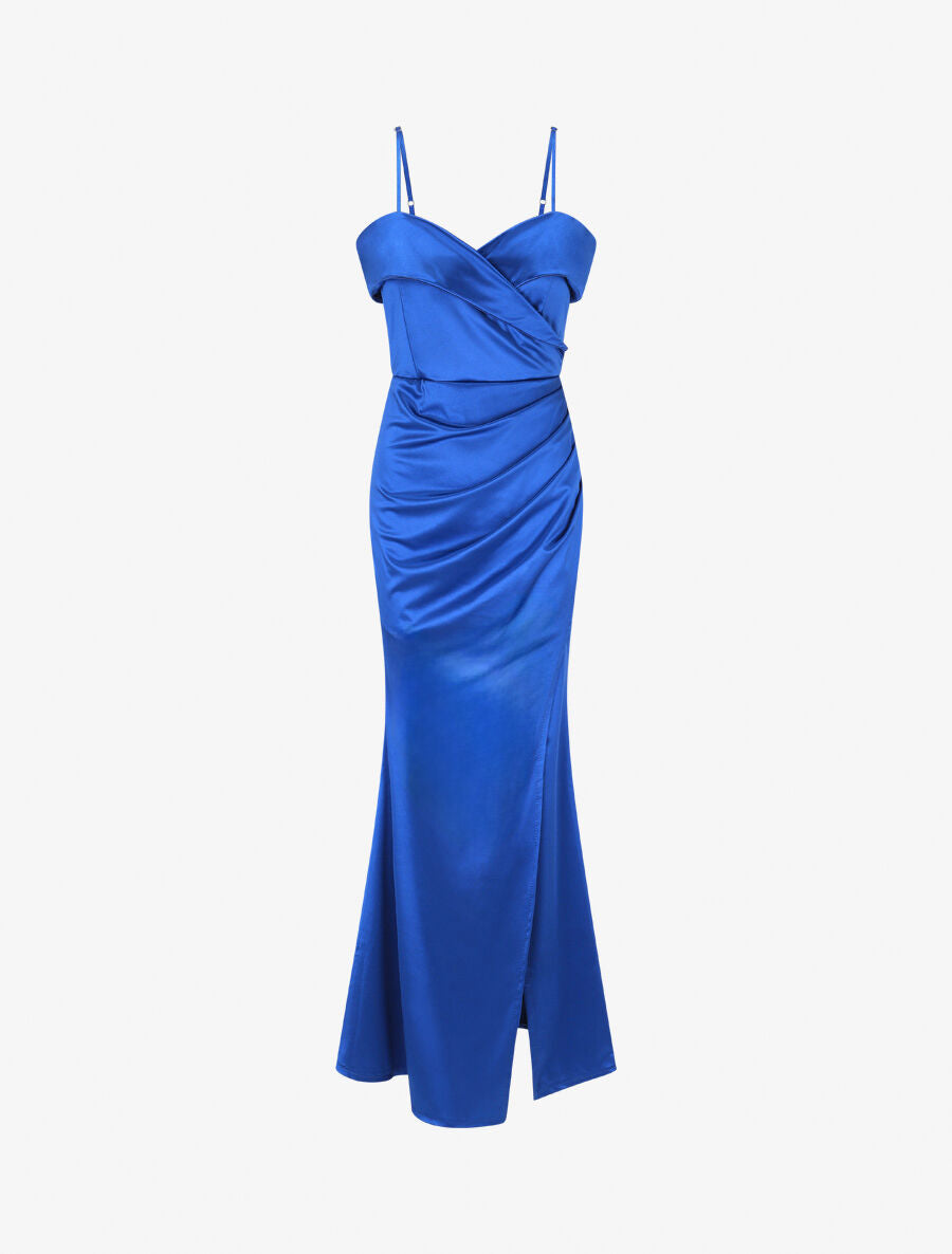 Robe longue fendue à col V - Bleu roi - 1