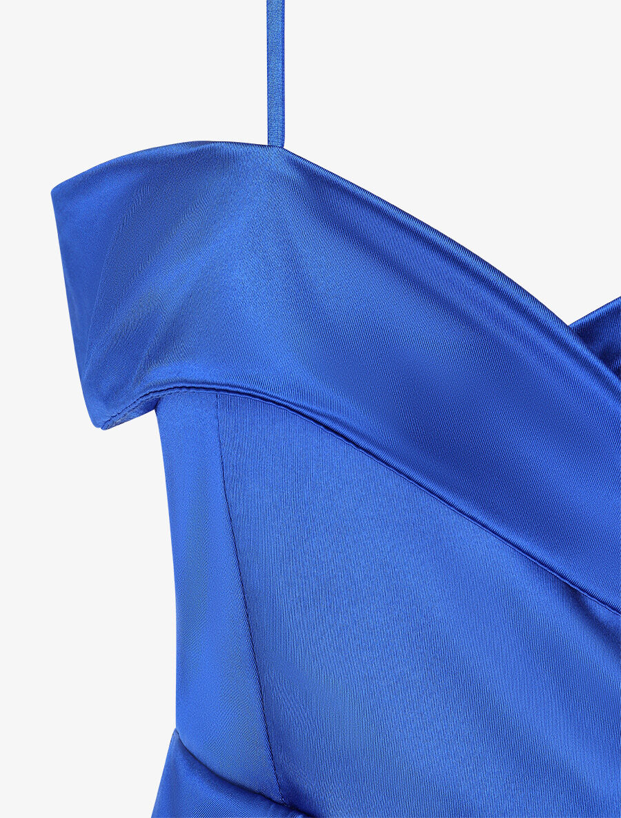 Robe longue fendue à col V - Bleu roi - 3
