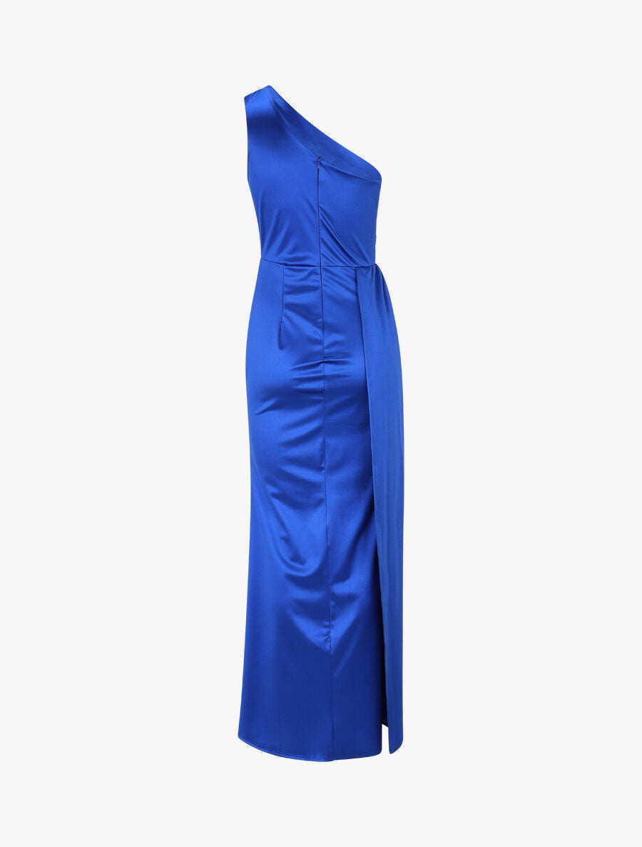 Robe longue unie fendue à une manche - Bleu roi - 2