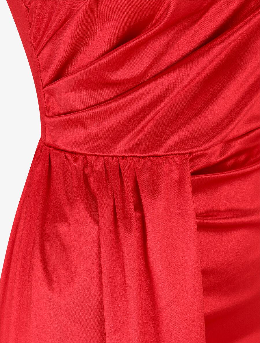 Robe longue unie fendue à une manche - Rouge - 3