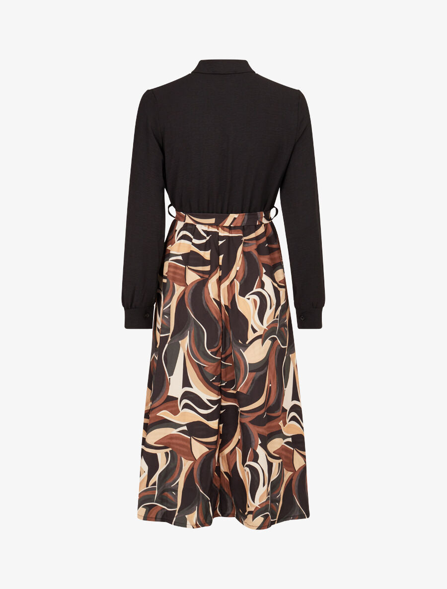 Robe imprimée à buste chemise - Noir - 2