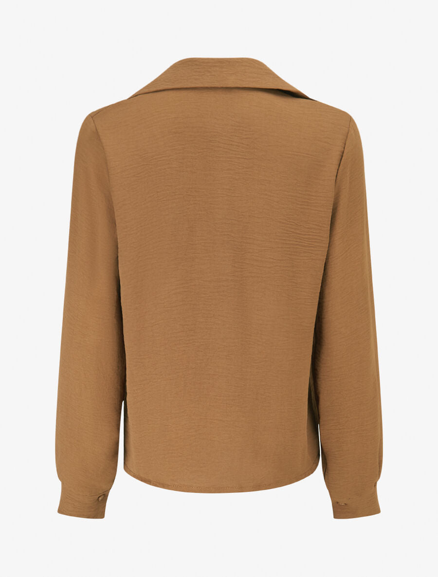 Chemise unie à col brodé - Camel - 2
