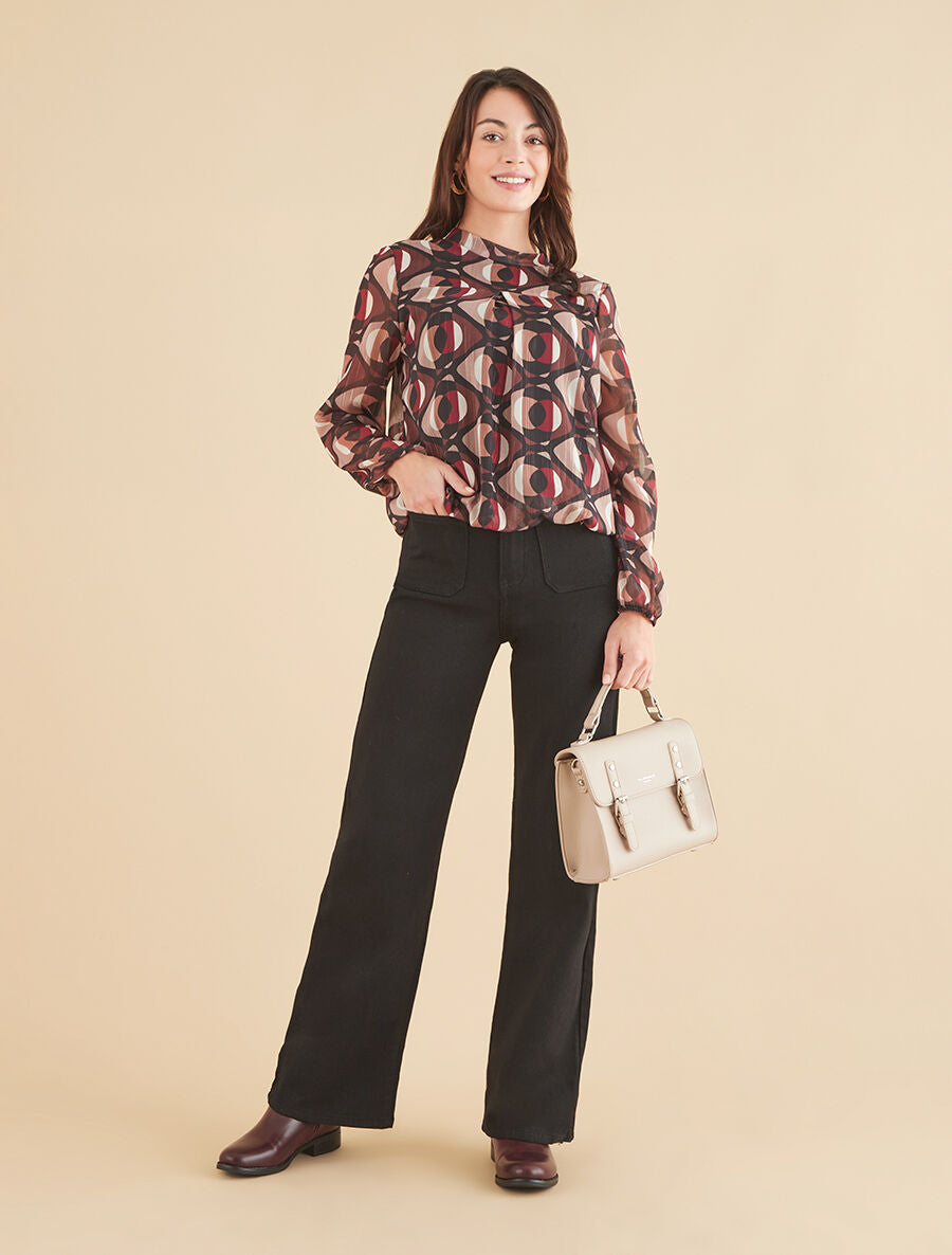 Blouse irisée et imprimé géométrique - Noir - 4