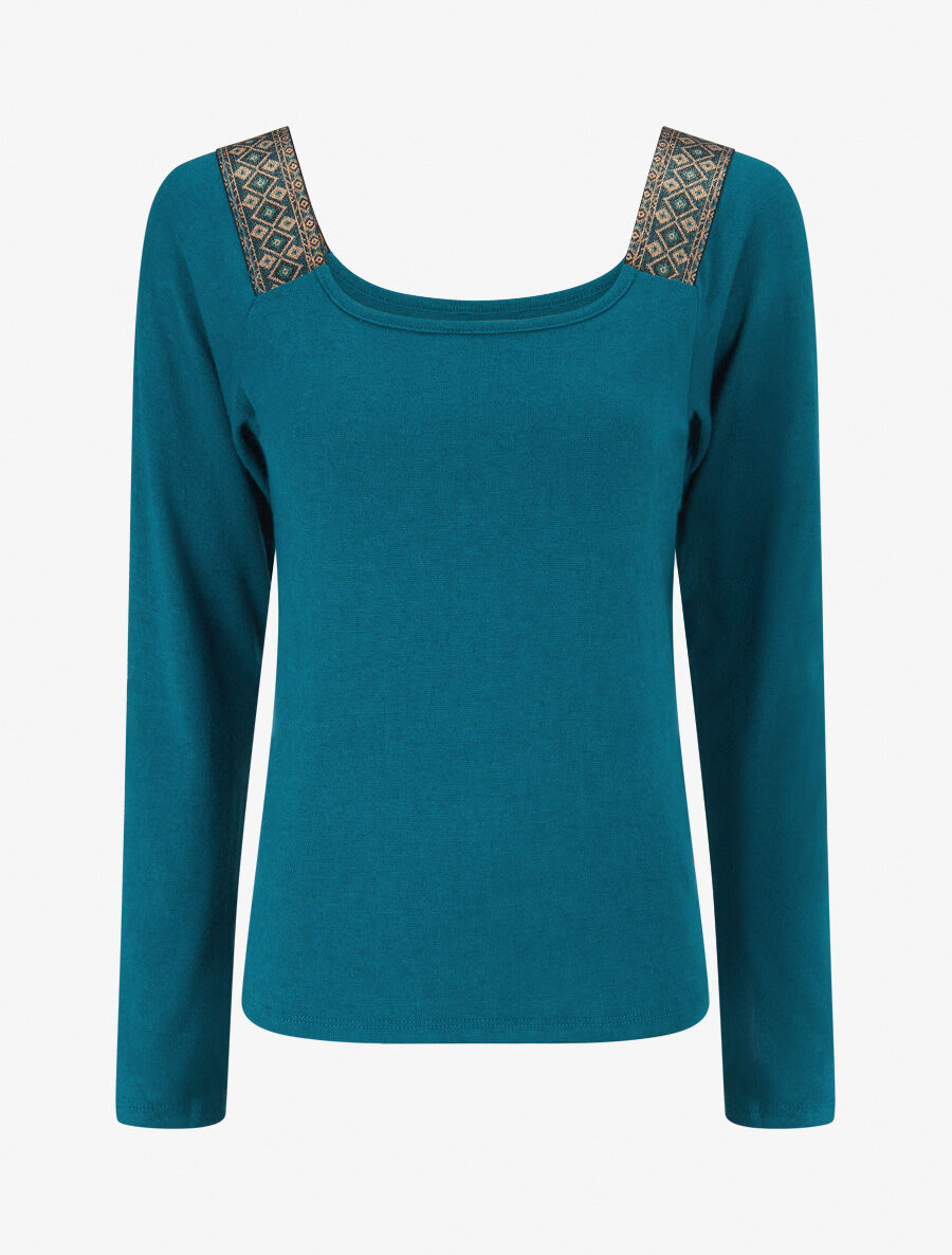 Top à col carré imprimé irisé - Bleu lagon - 1