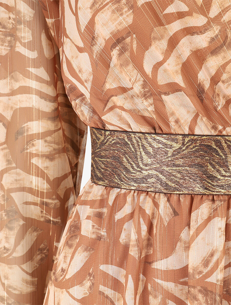 Robe fluide imprimé fleuri à taille stylisée - Camel - 3