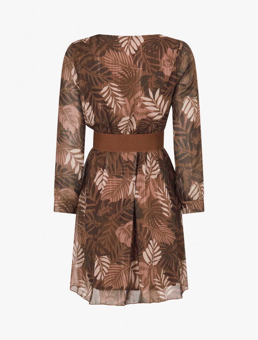 Robe légère en voile lamé imprimé feuilles tropicales - Marron - 2