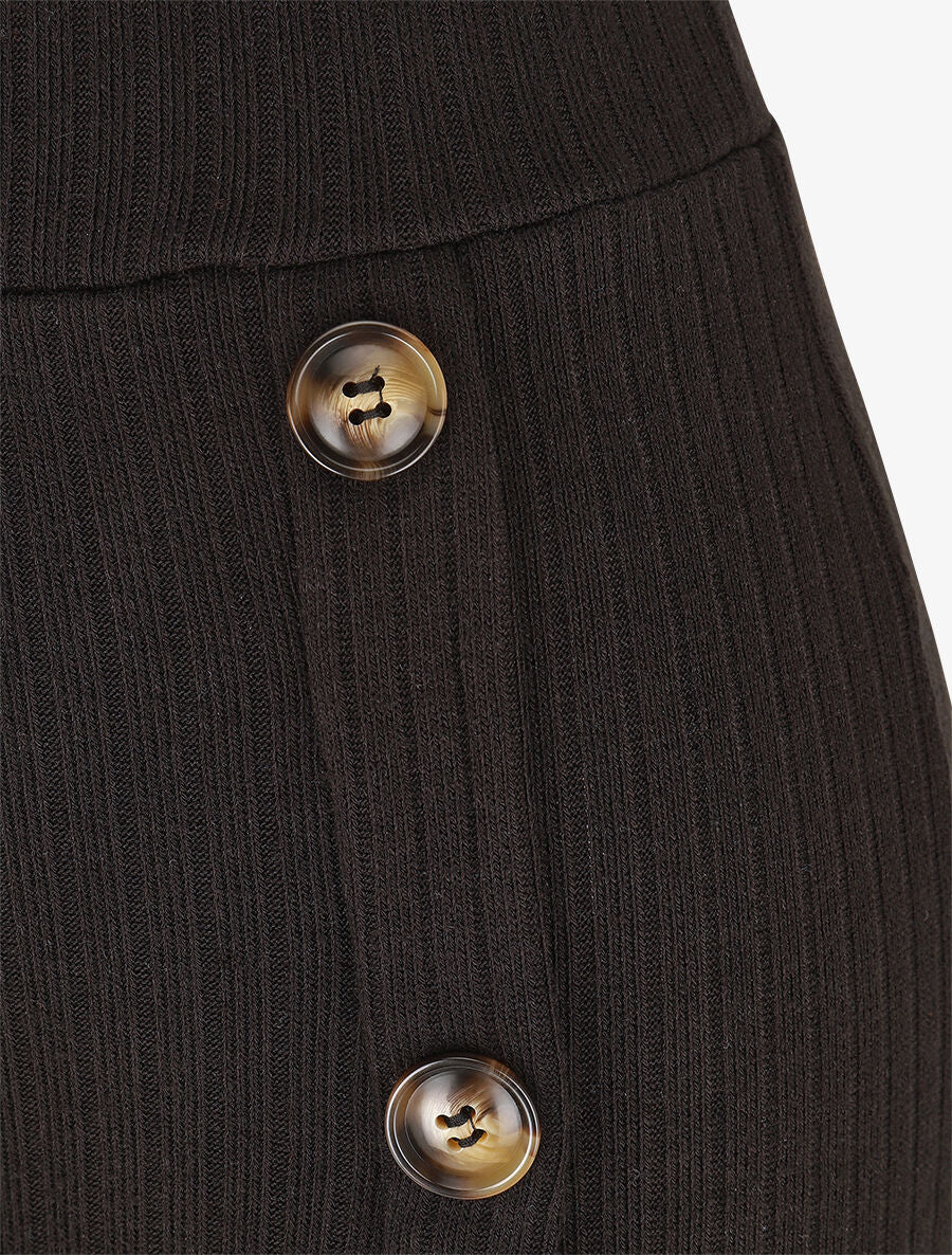 Jupe longue fendue en maille - Noir - 3