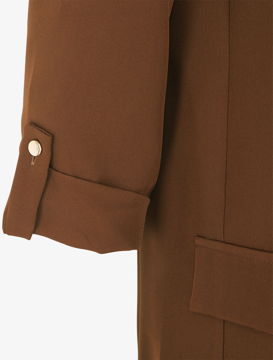 Blazer mi-long uni à manches retroussables - Marron - 3
