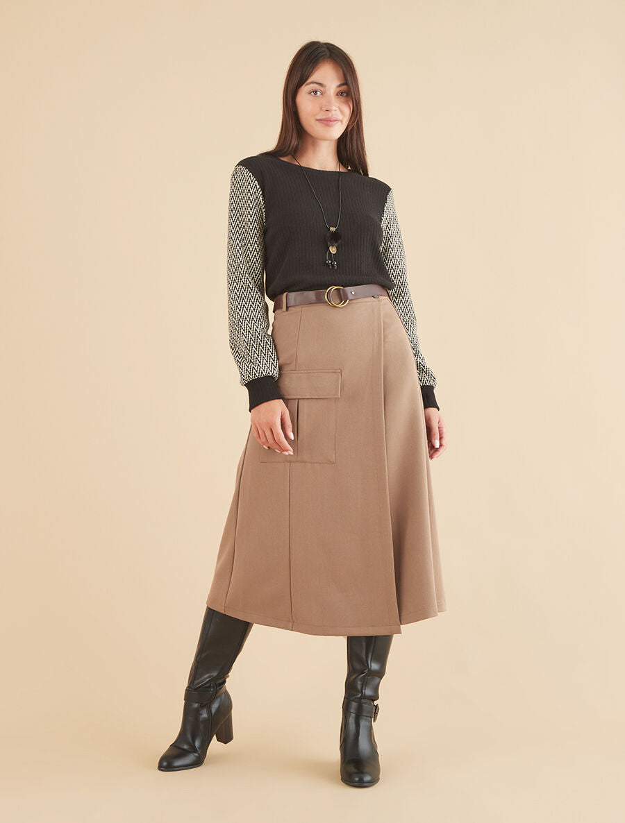 Pull côtelé à manches stylisées - Noir - 4