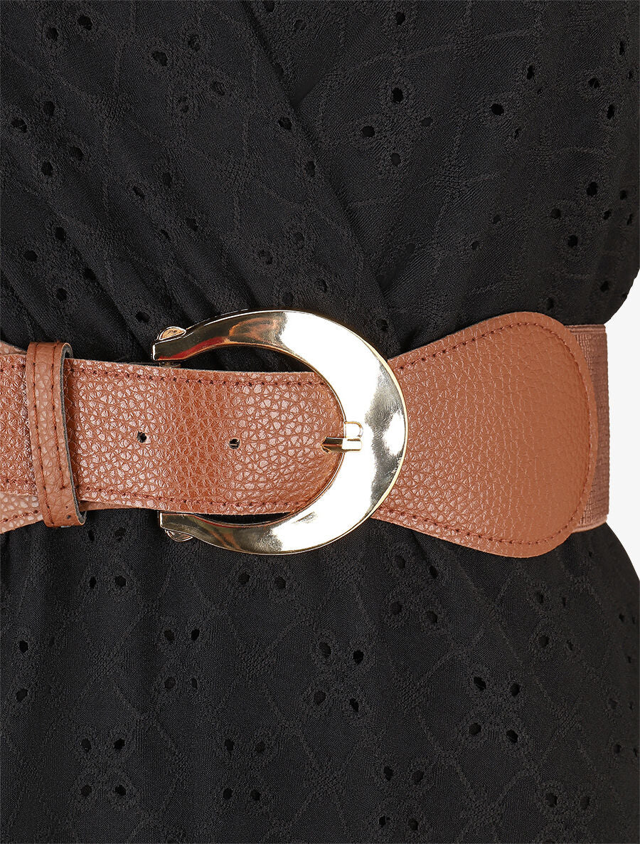 Robe unie élastiquée et ajourée - Noir - 3