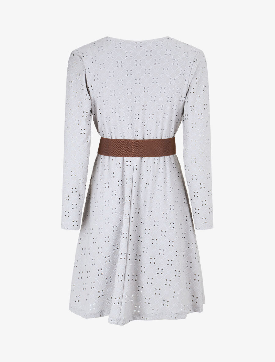 Robe unie élastiquée et ajourée - Gris - 2