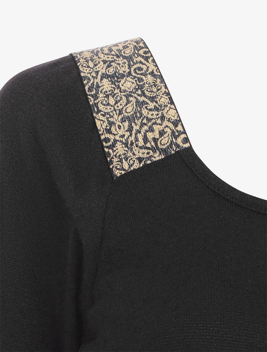 Robe bimatière à col à bandes élastiquées stylisées - Marine - 3