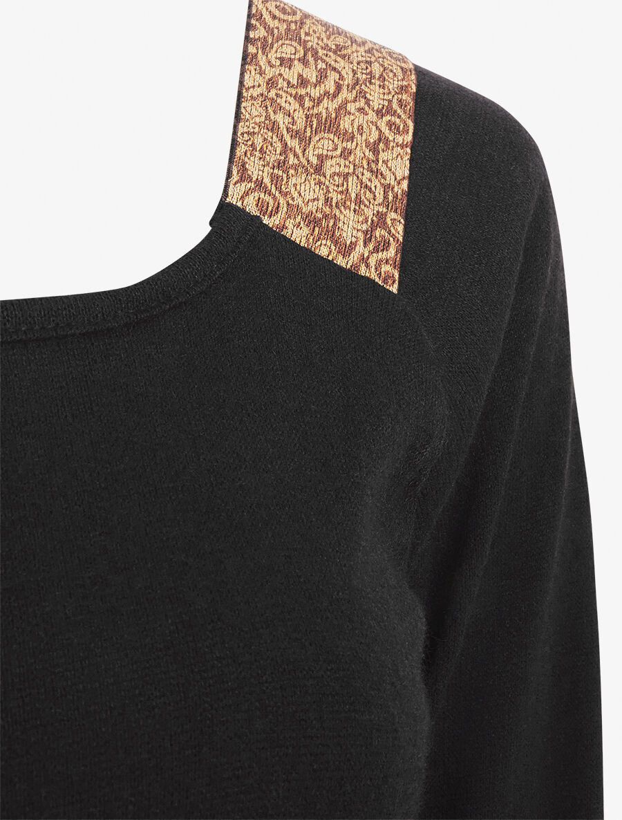 Robe bimatière à col à bandes élastiquées stylisées - Marron - 3