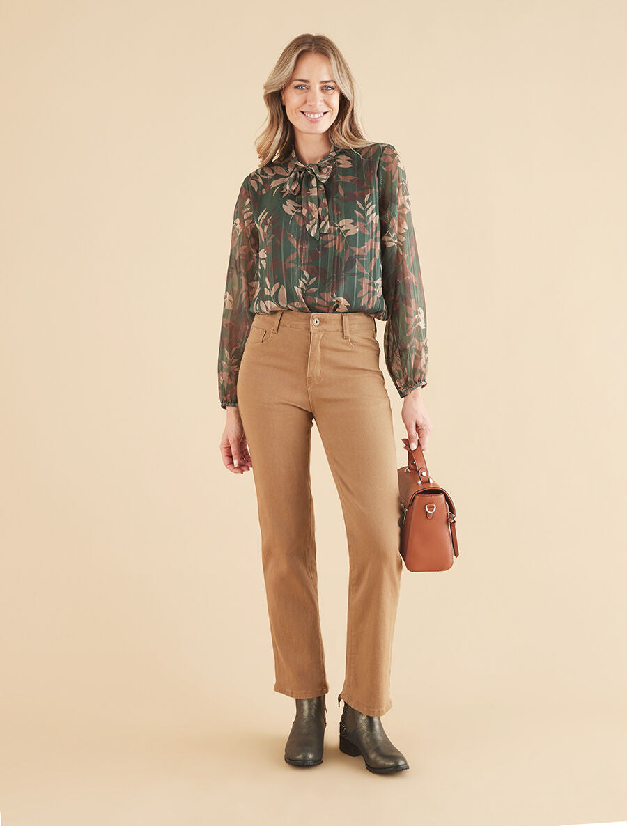 Blouse en voile irisé à imprimé feuillage - Kaki - 4