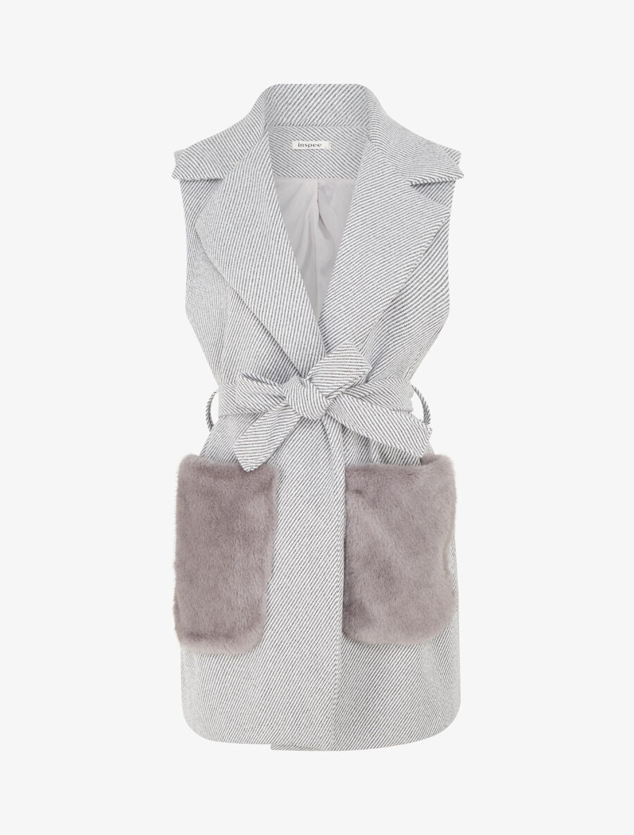 Veste à empiècement fourrure synthétique effet fausses poches - Gris - 1