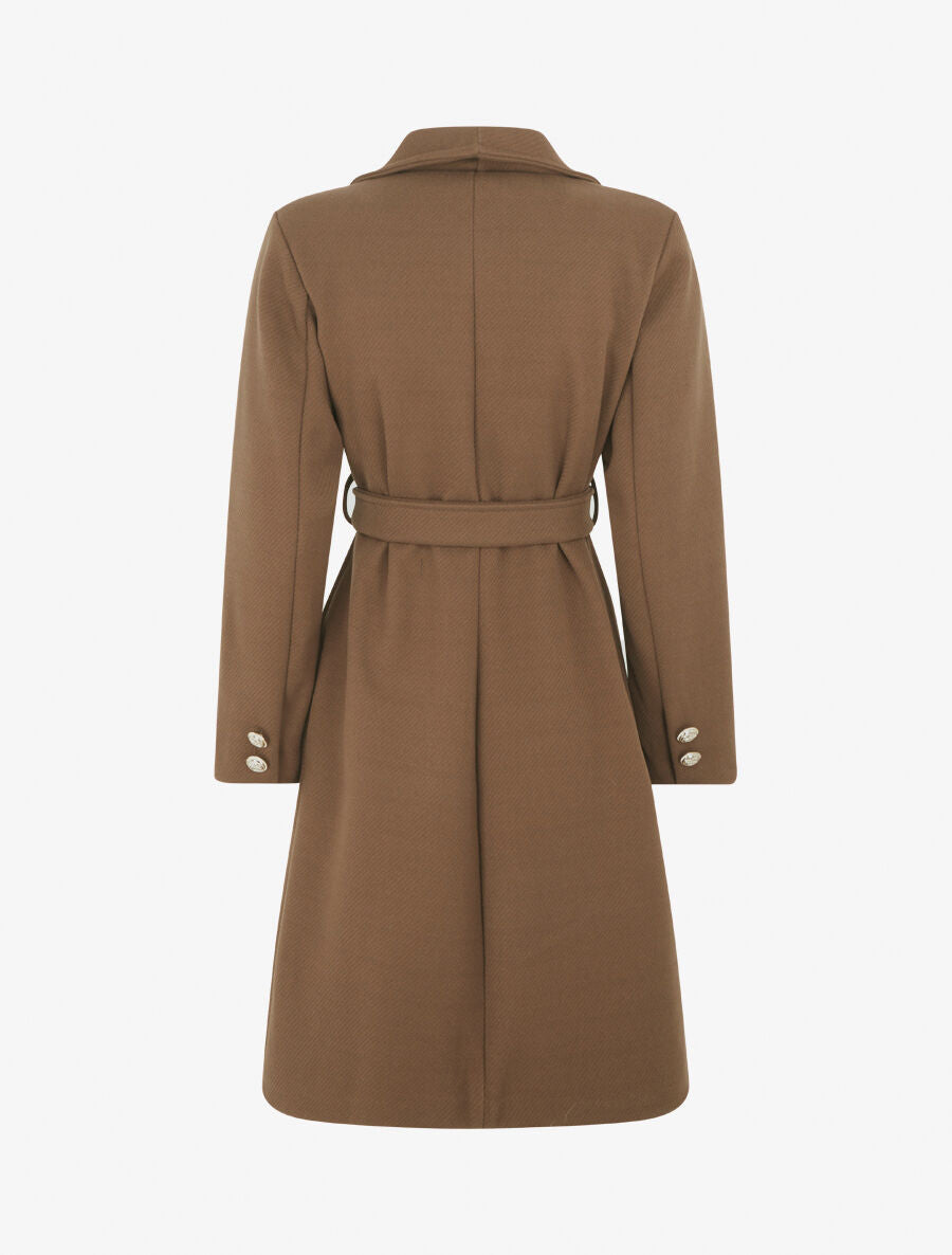 Manteau long à boutons décoratifs dorés - Marron - 2