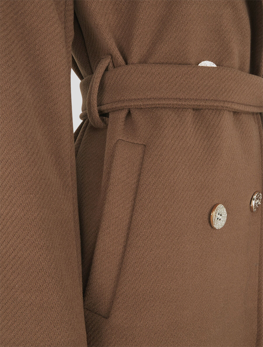 Manteau long à boutons décoratifs dorés - Marron - 3