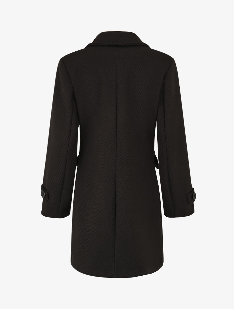 Manteau long uni à col cranté - Noir - 2