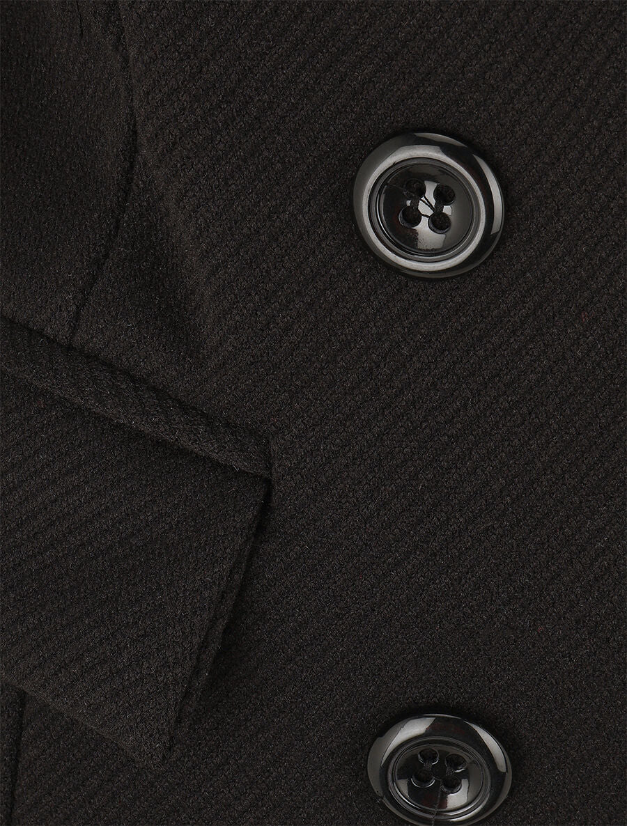 Manteau long uni à col cranté - Noir - 3