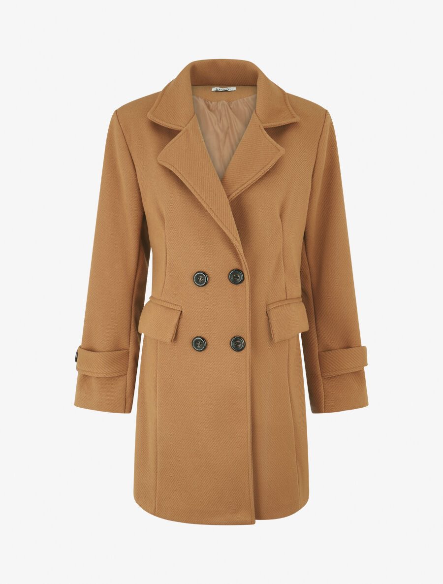 Manteau long uni à col cranté - Camel - 1