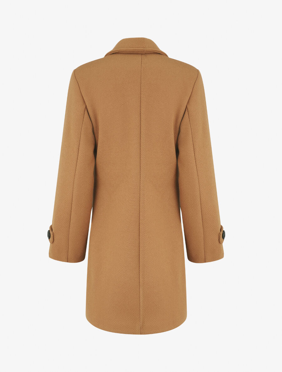 Manteau long uni à col cranté - Camel - 2