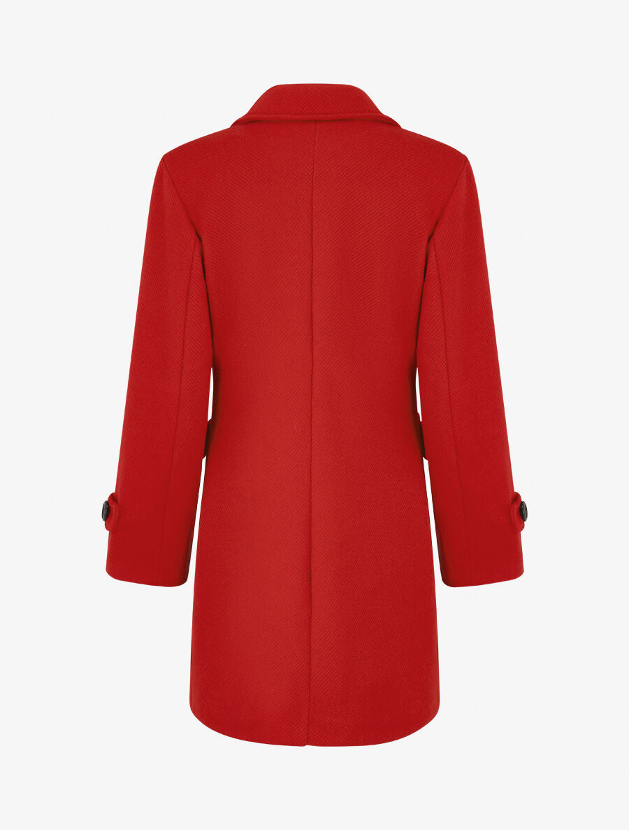 Manteau long uni à col cranté - Rouge - 2