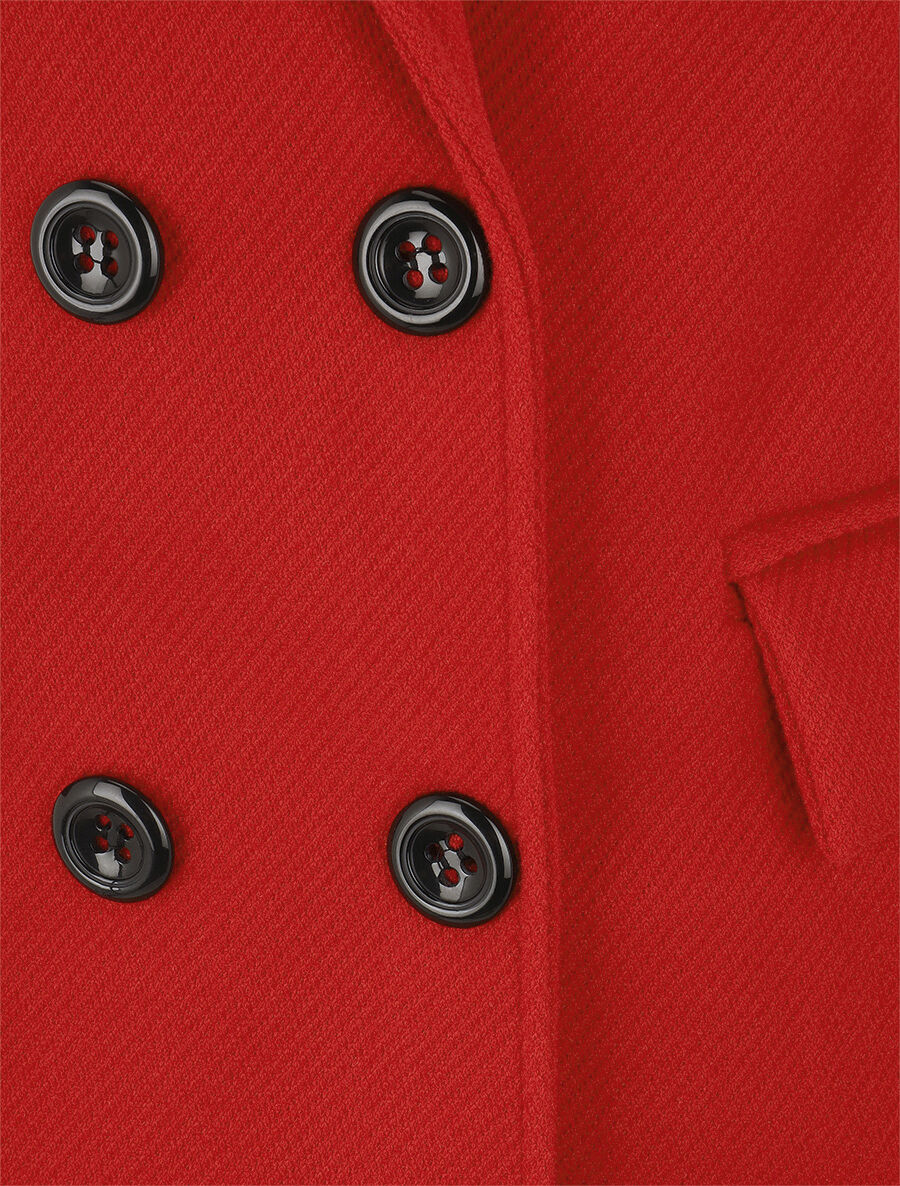 Manteau long uni à col cranté - Rouge - 3