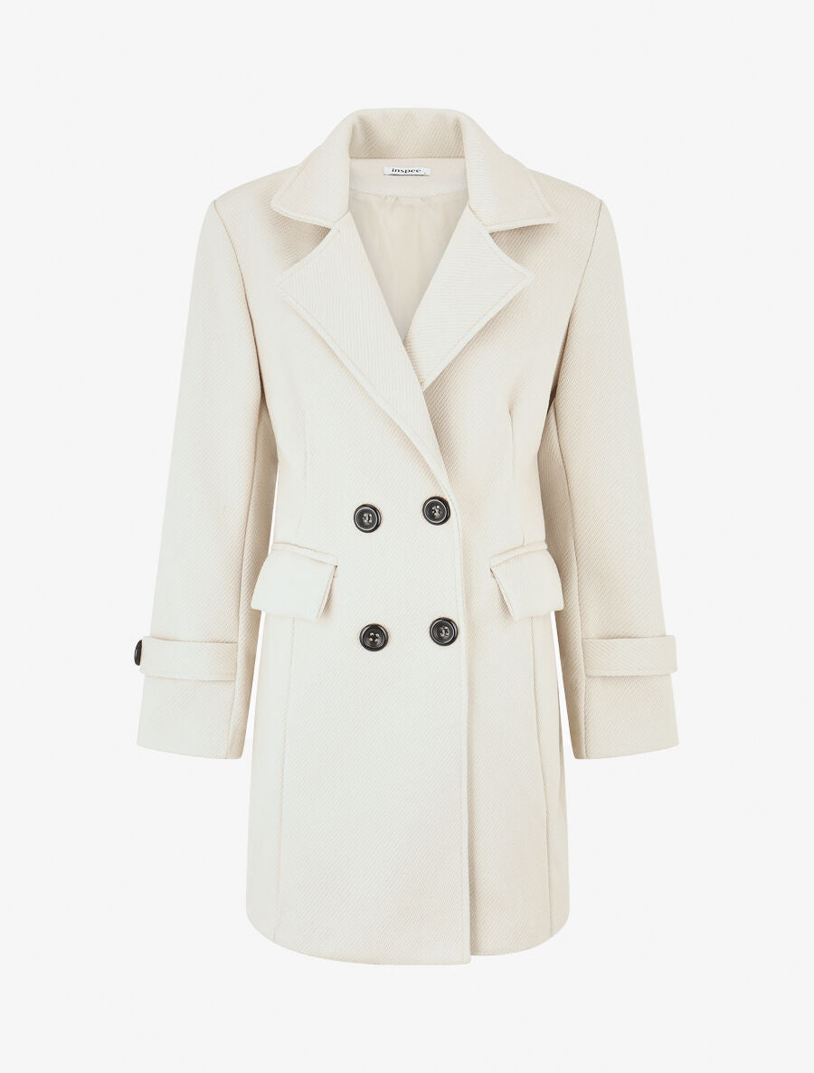 Manteau long uni à col cranté - Beige - 1