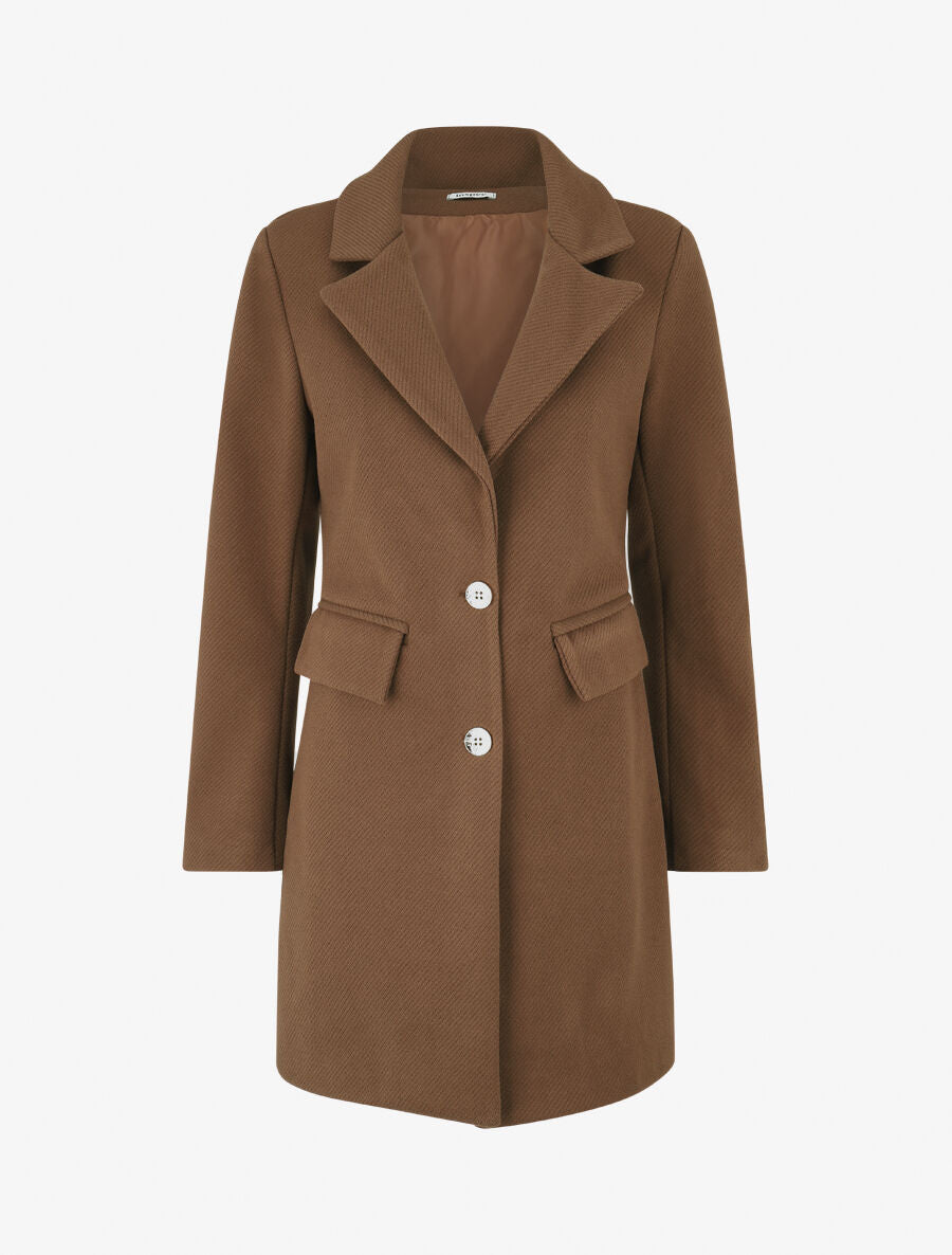 Manteau texturé à boutons décoratifs dorés - Marron - 1