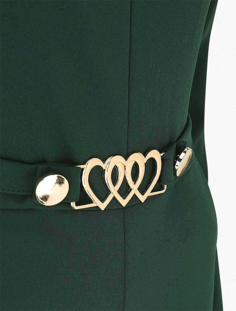 Combinaison unie à manches longues à empiècement métal coeurs - Vert sapin - 3