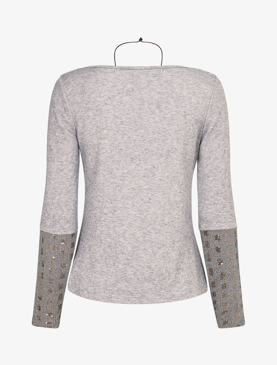 Pull fin à empiècement incrusté de sequins - Gris - 2