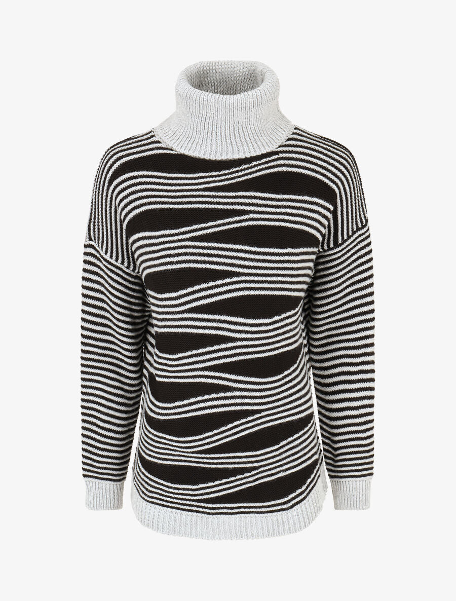 Pull col roulé à imprimé graphique - Gris - 1