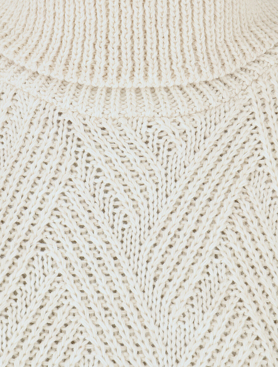 Pull uni en maille à col roulé - Beige - 3