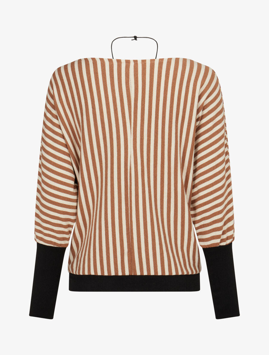 Pull à rayures irisées et col bateau - Camel - 2