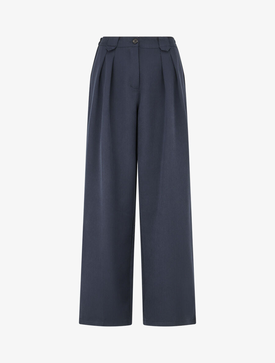 Pantalon ample à taille élastiquée - Marine - 4