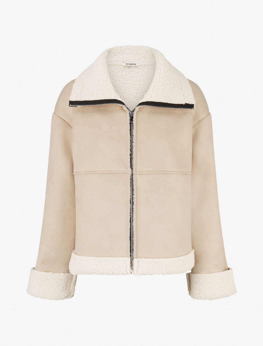 Manteau zippé style aviateur - Beige - 1