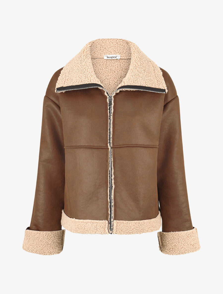 Manteau zippé style aviateur - Marron - 5