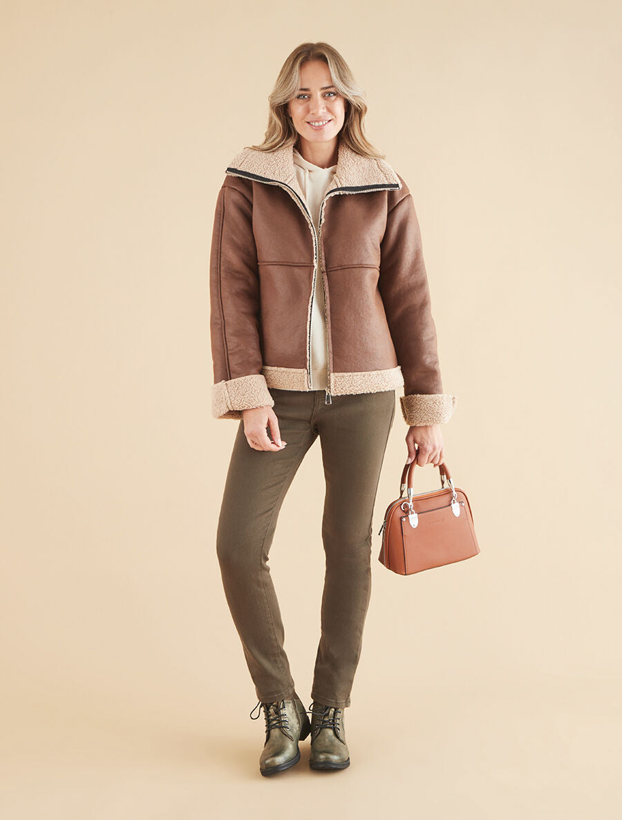 Manteau zippé style aviateur - Marron - 4