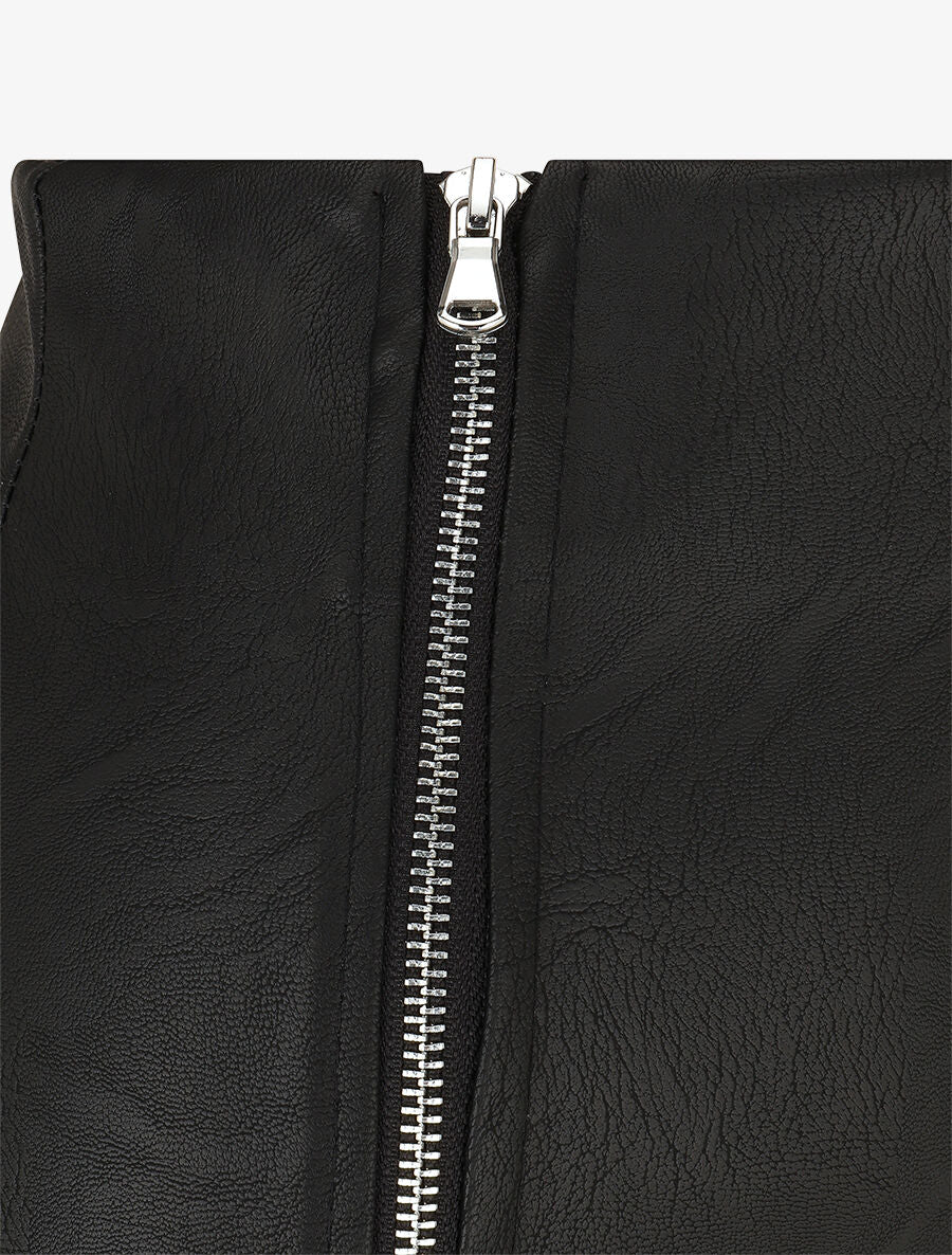 Jupe mi-longue zippée en simili - Noir - 3
