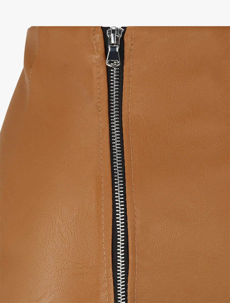 Jupe mi-longue zippée en simili - Camel - 3