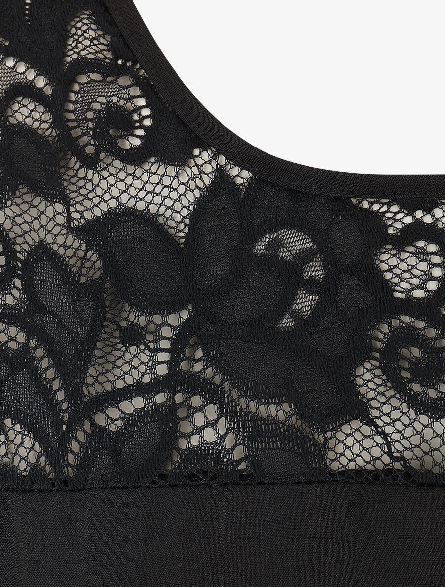 Top droit sans manches col en dentelle - Noir - 3