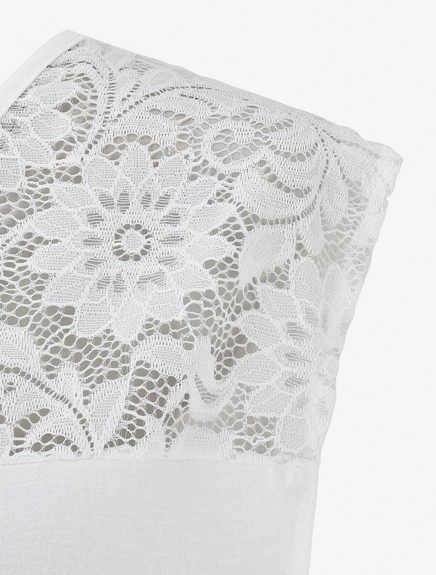 Top droit sans manches col en dentelle - Blanc - 3