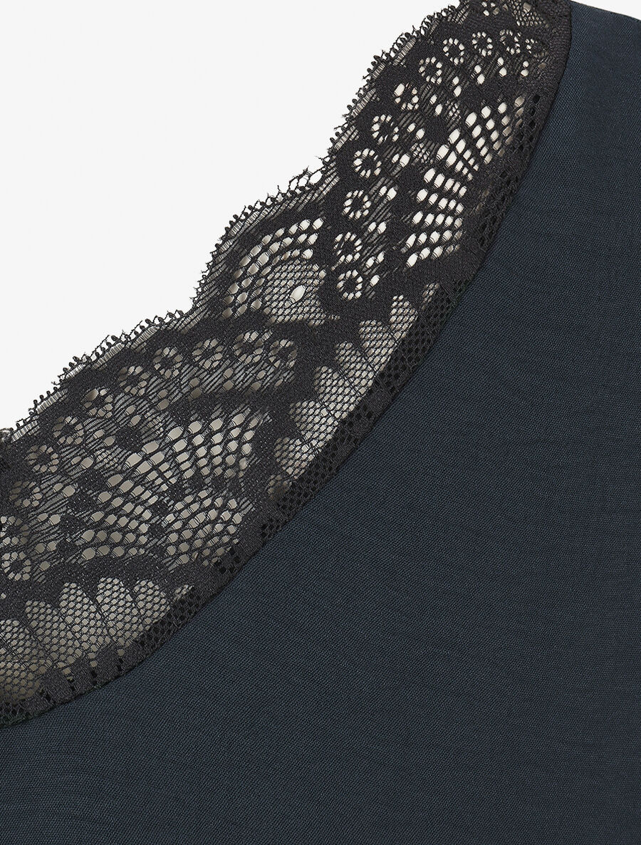 Top droit sans manches col en dentelle - Marine - 3