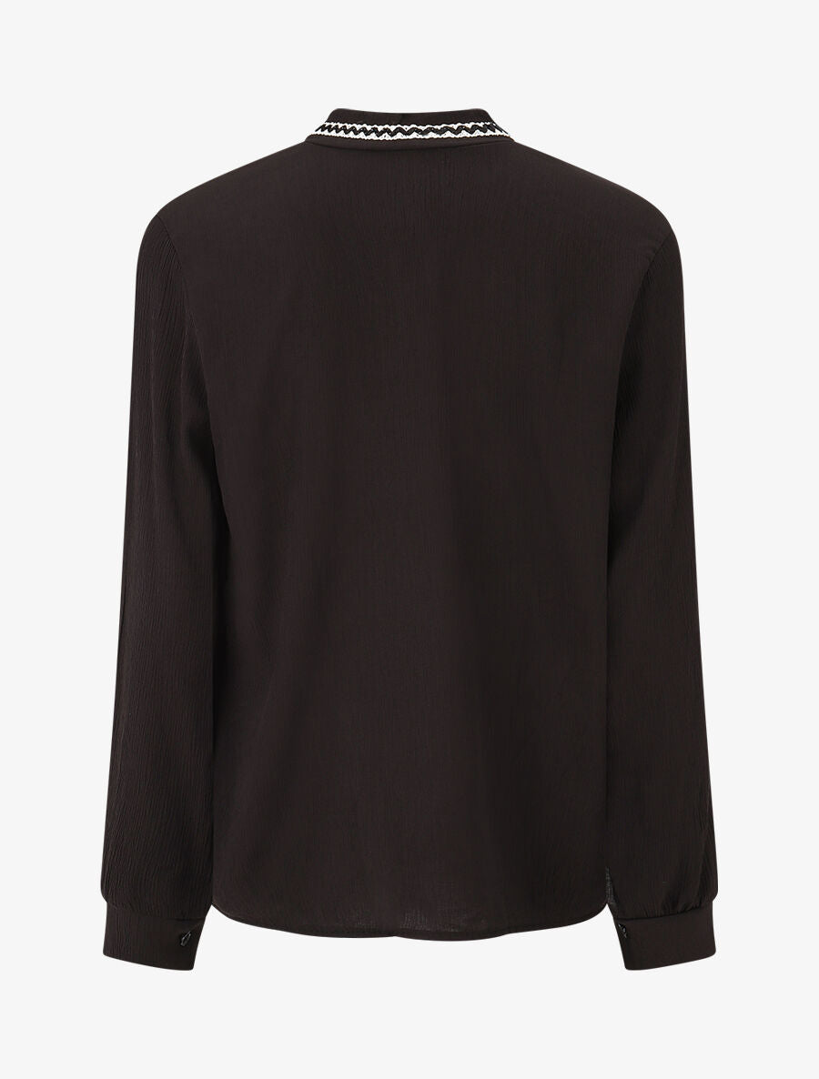 Blouse droite col lavallière fantaisie et manches longues - Noir - 2