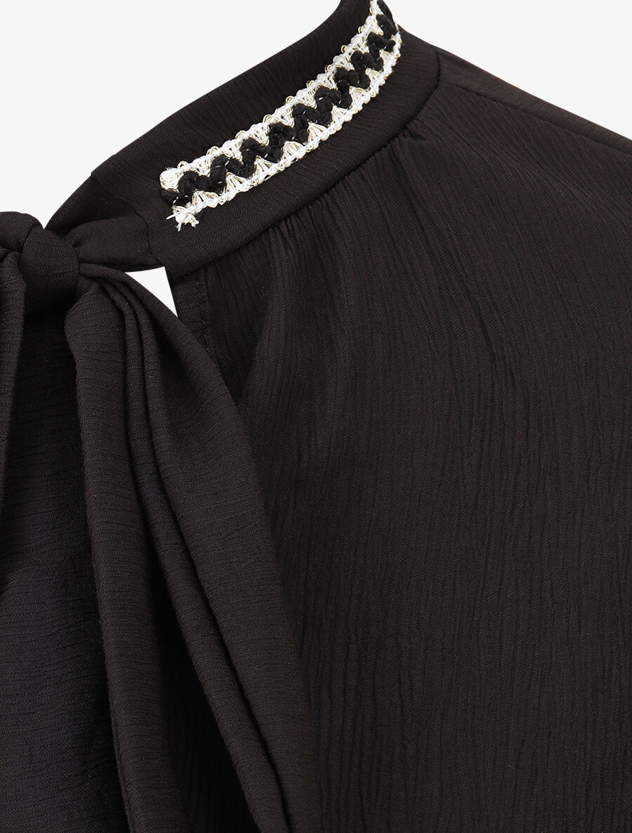 Blouse droite col lavallière fantaisie et manches longues - Noir - 3