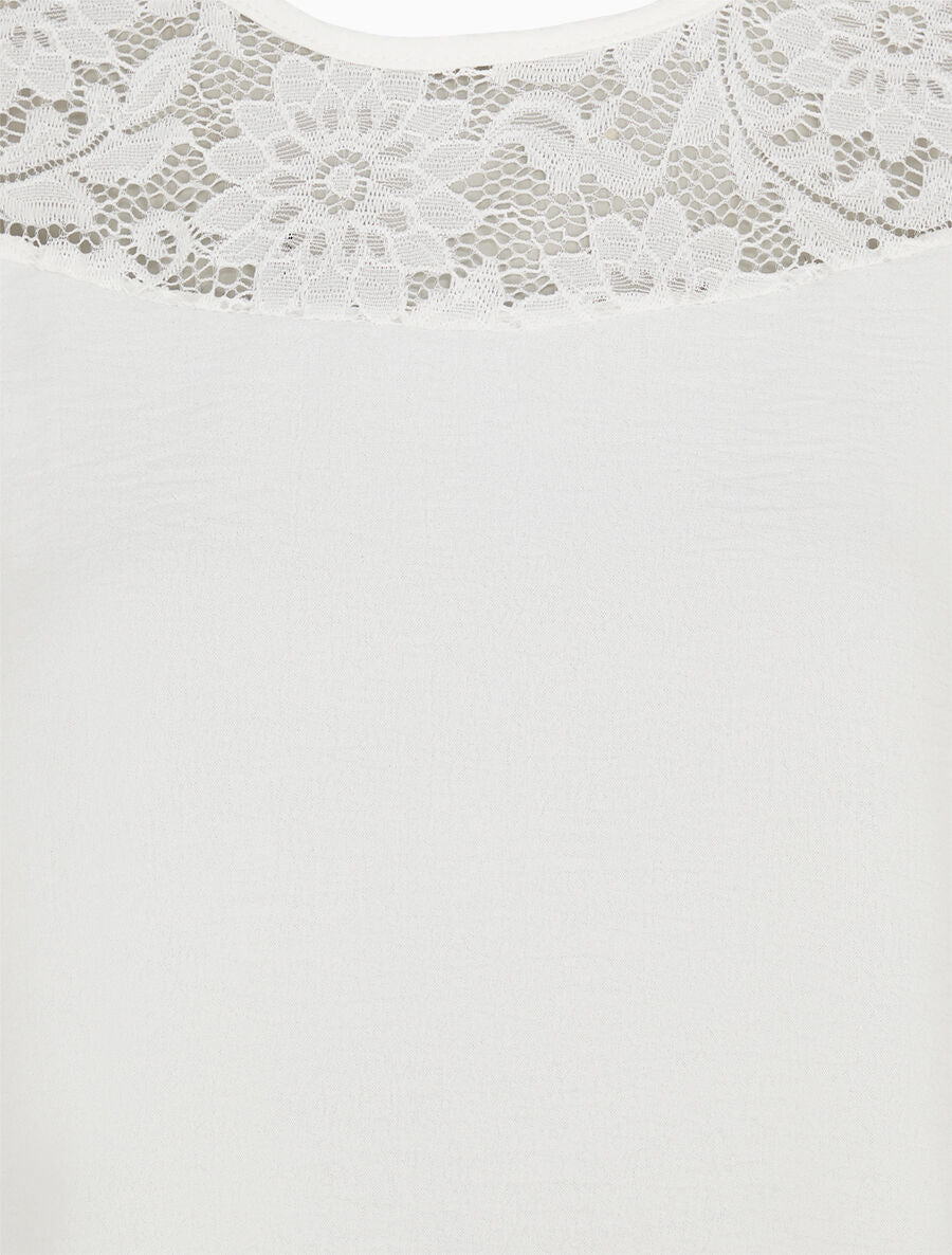Top droit sans manches col dentelle - Blanc - 3