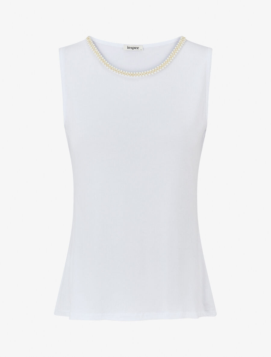 Top droit col rond fantaisie - Blanc - 4