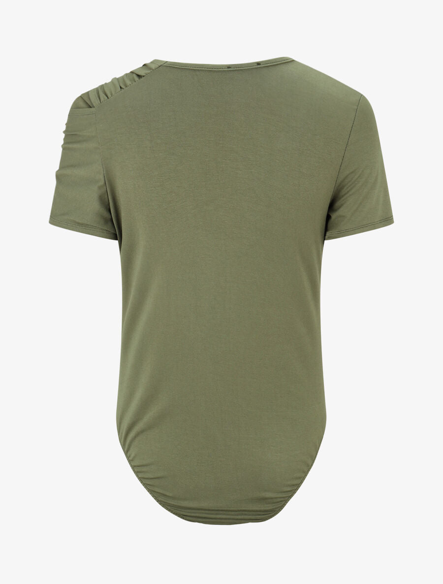 Body uni à manches courtes stylisées - Kaki - 2