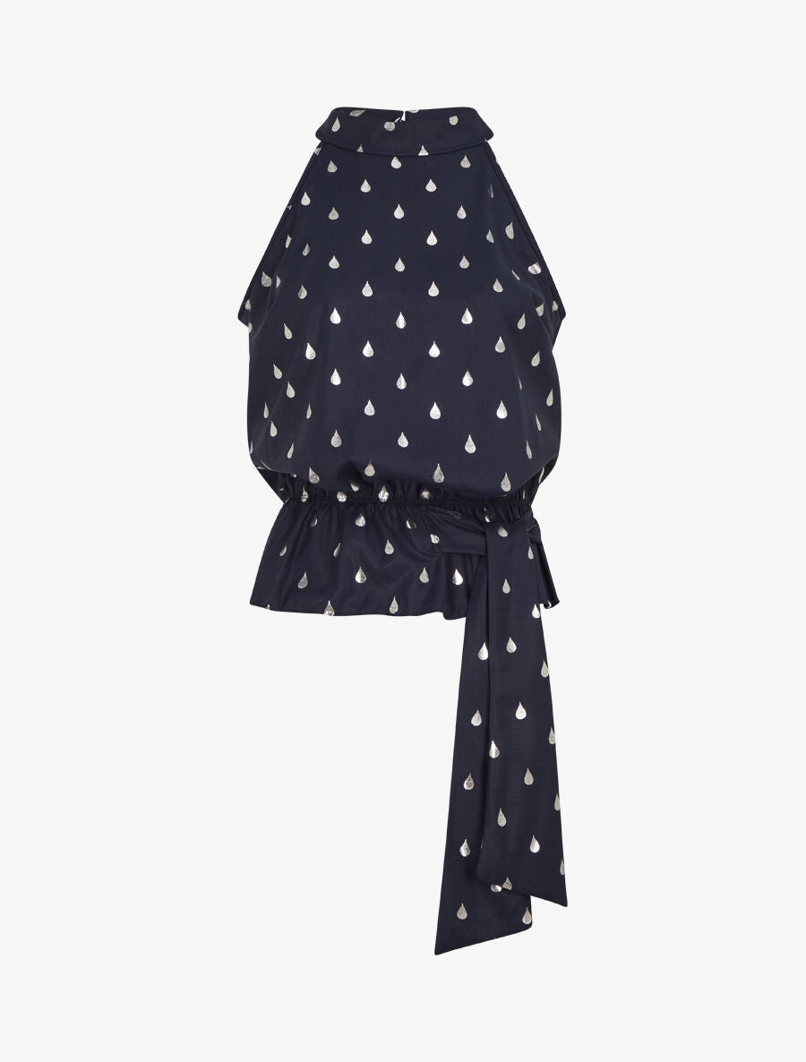 Top droit sans manches flocage gouttes irisées - Marine - 1